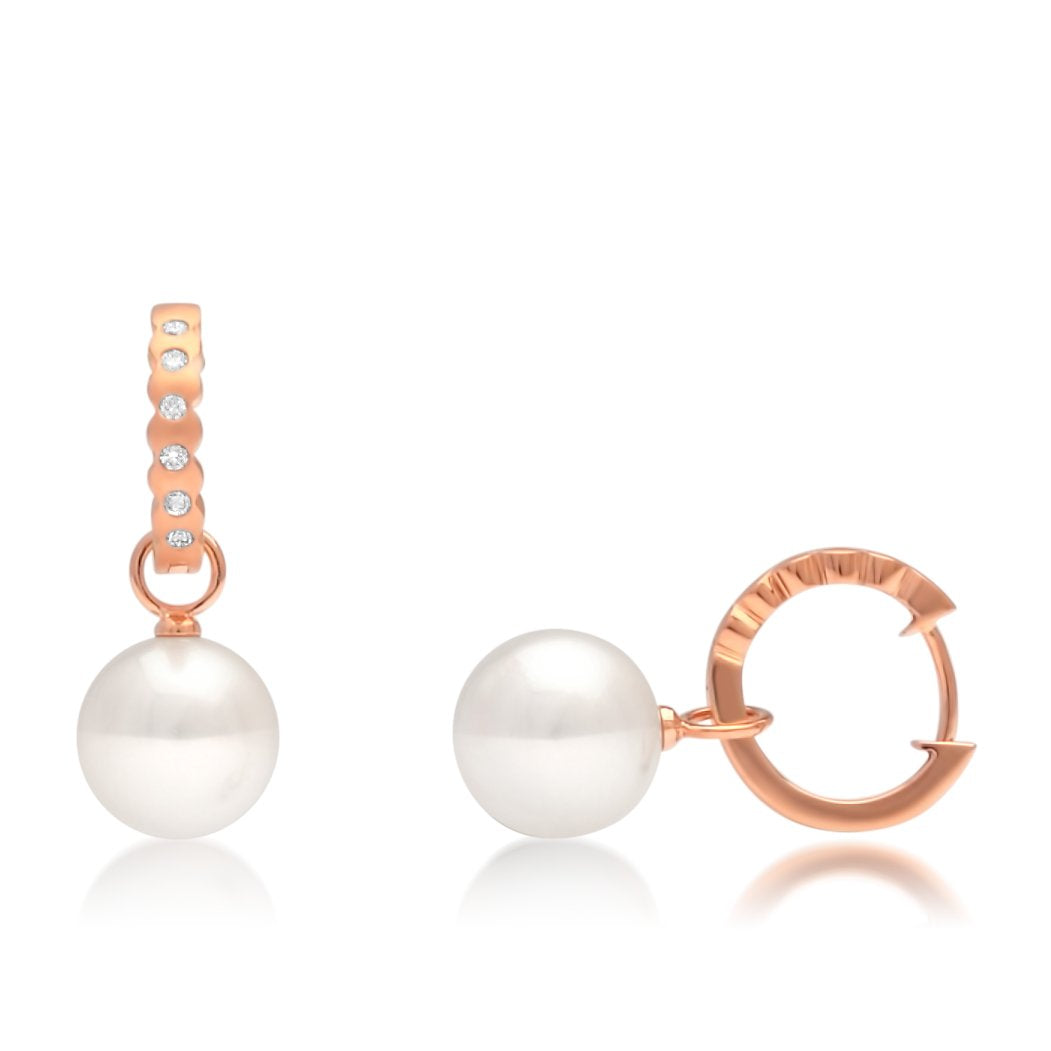 Cocos Huggies featuring our Australian South Sea pearls set in rose gold.