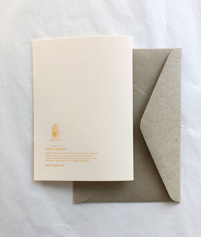 Foil pressed and Embossed hand drawn design, on sustainably sourced card.