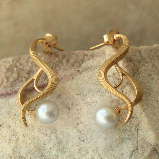 An enchanting pair of Hawkesbury Pearl Stud Earrings featuring a pair of Broken Bay (NSW) grown 6.5mm AA grade Australian Akoya pearls set in sterling silver or gold plated sterling silver.