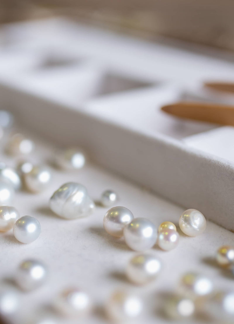 A tray of gorgeous Australian pearls glowing with their innate colour and lustre.