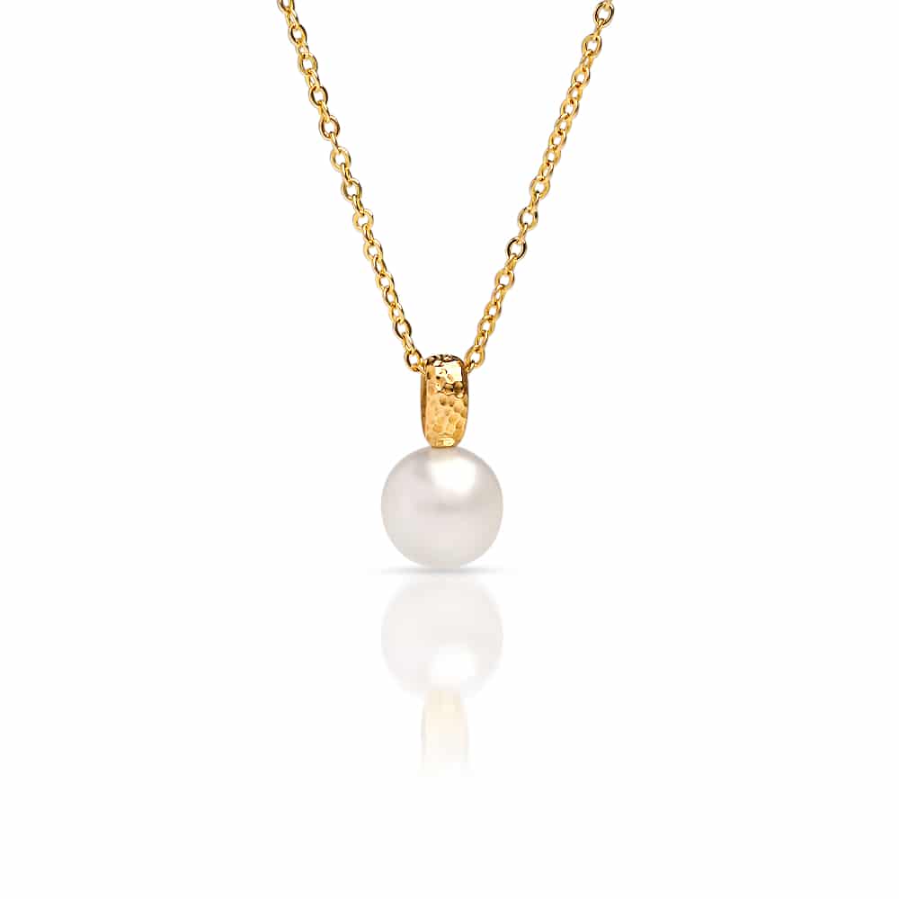A stunning Australian South Sea pearl pendant set in a unique Impressions design with a hammered finish in yellow gold.