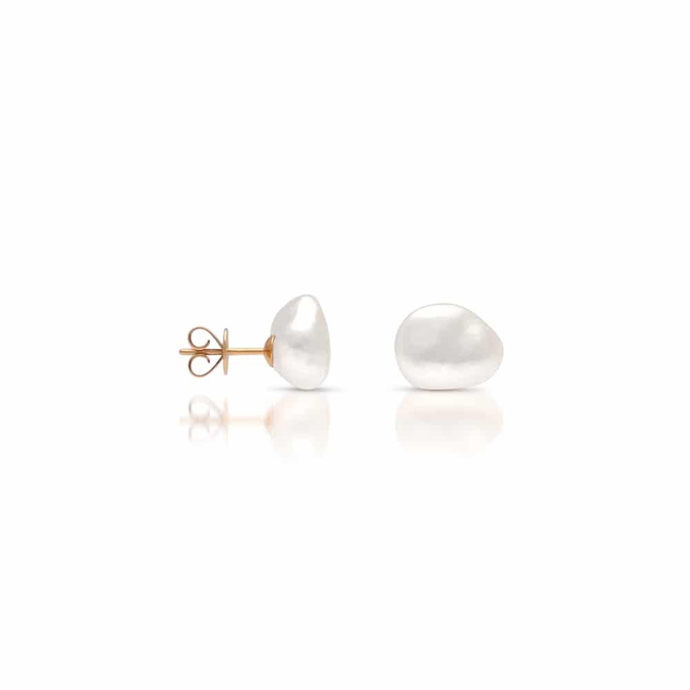 A pair of Cygnet Bay grown Keshi pearl studs set in yellow gold.