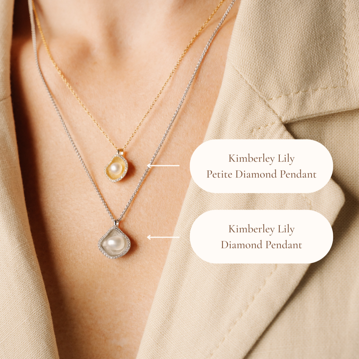 This stunning Kimberley Lily Petite Diamond Pearl Pendant features our Cygnet Bay (WA) grown 5-8mm A grade Australian South Sea Keshi Pearl complemented by a halo of 29 white diamonds, set in a unique gold design.