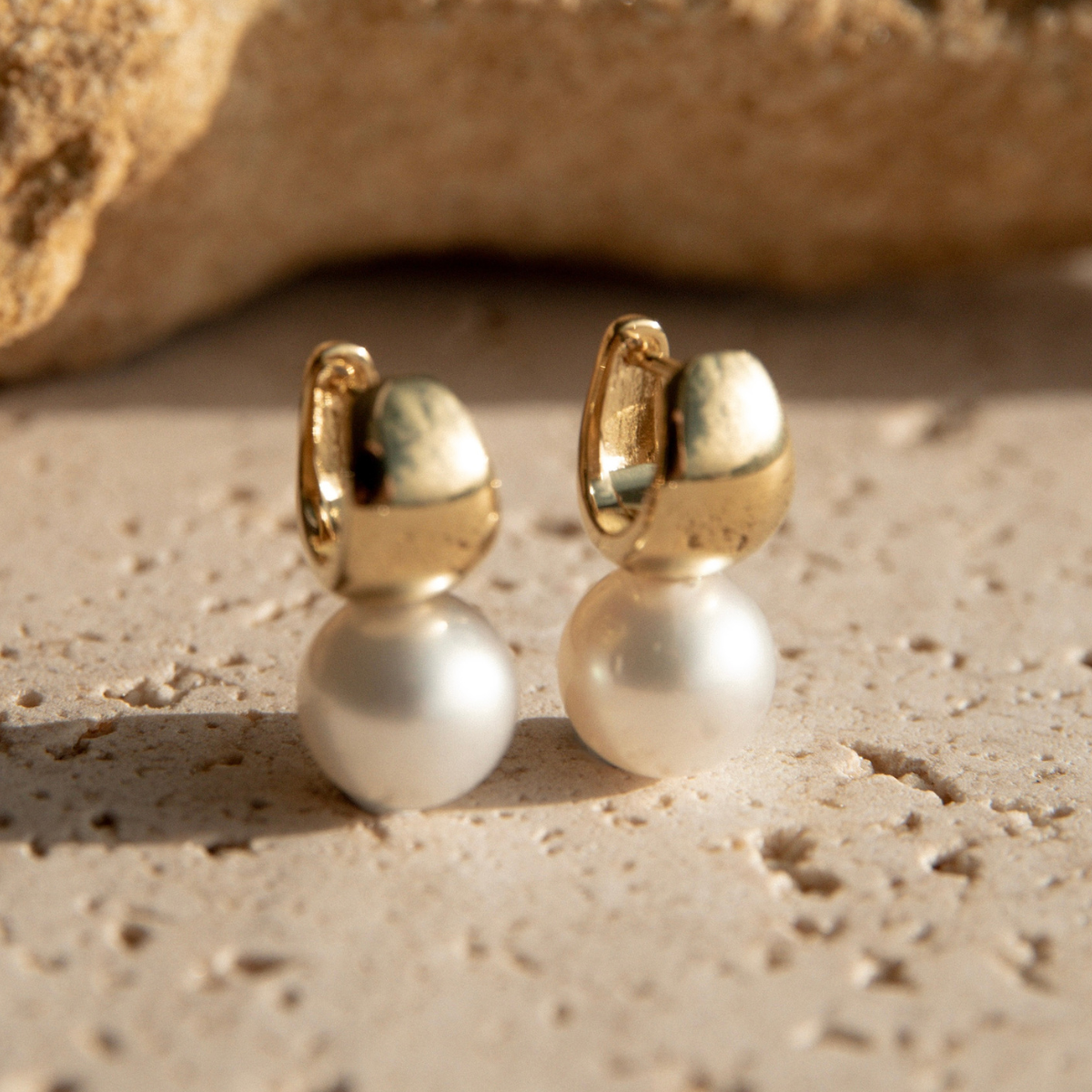 Rounded Wide Huggies Australian South Sea Cygnet Bay Round 10mm B2 Gold Plated Sterling Silver