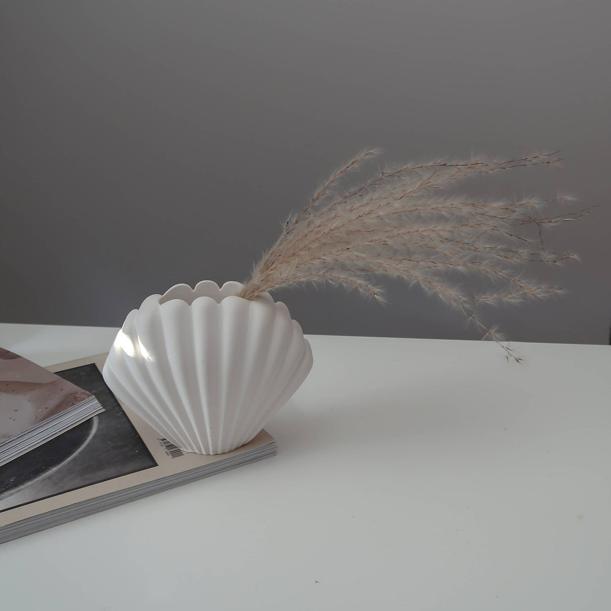 Shell Vase designed for decorative purposes. It can be used for dried flowers or to display your makeup brushes on your vanity table.