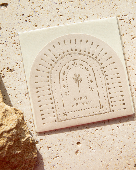 Happy Birthday - Palm Tree - Blush Greeting Card