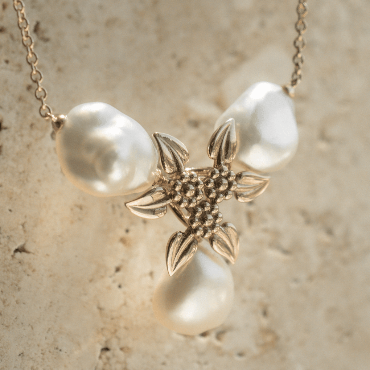 Three Leaf Keshi Pearl Necklace Keshi Pearls Pearls of Australia