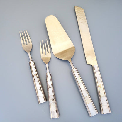 Mother of Pearl Inlay Cake Knife Set & Forks