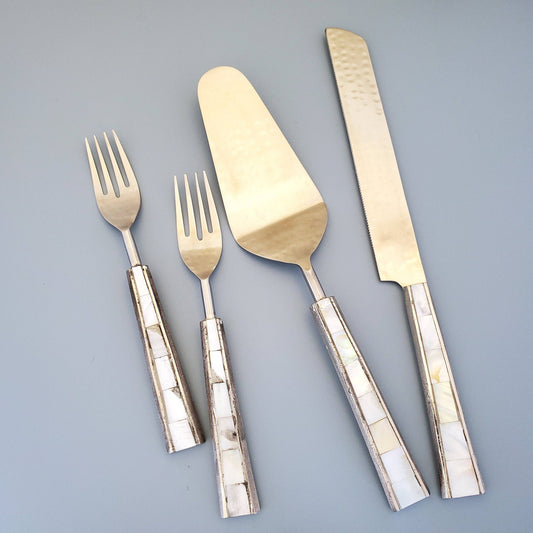 Mother of Pearl Inlay Cake Knife Set & Forks