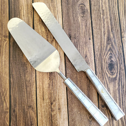 Mother of Pearl Inlay Cake Knife Set & Forks