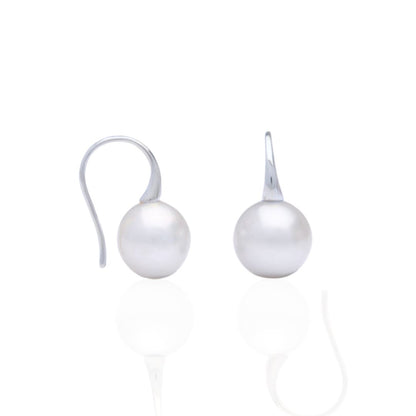 A pair of Australian South Sea pearl hook earrings set in white gold.