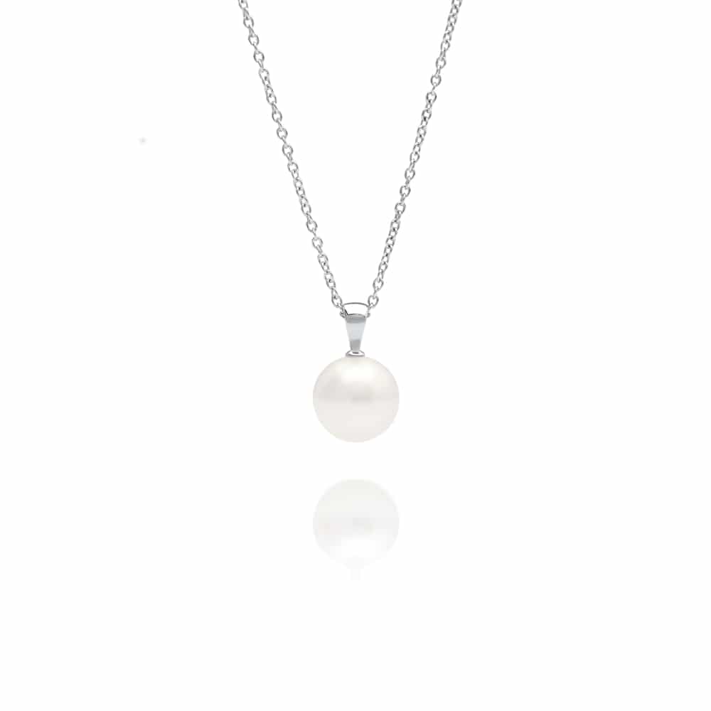 An Australian South Sea pearl set in white gold, hung on a chain.