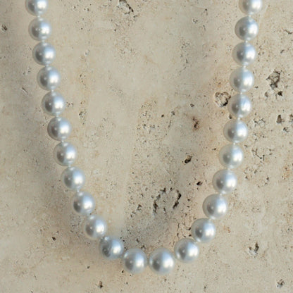 This striking Pearl Strand Necklace features forty-three (43) 9.5 to 12mm Baroque A3+ to B2+ grade Cygnet Bay (WA) grown Australian South Sea pearls. This 45cm pearl strand is set with a 18ct White Gold clasp.