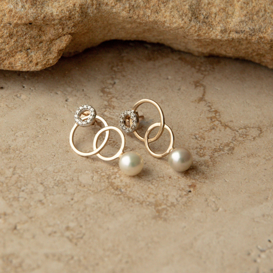 Bubble Earrings Broken Bay Akoya 6.5mm AA Diamond 24=0.25ct GH/SI 9ct Yellow Gold
