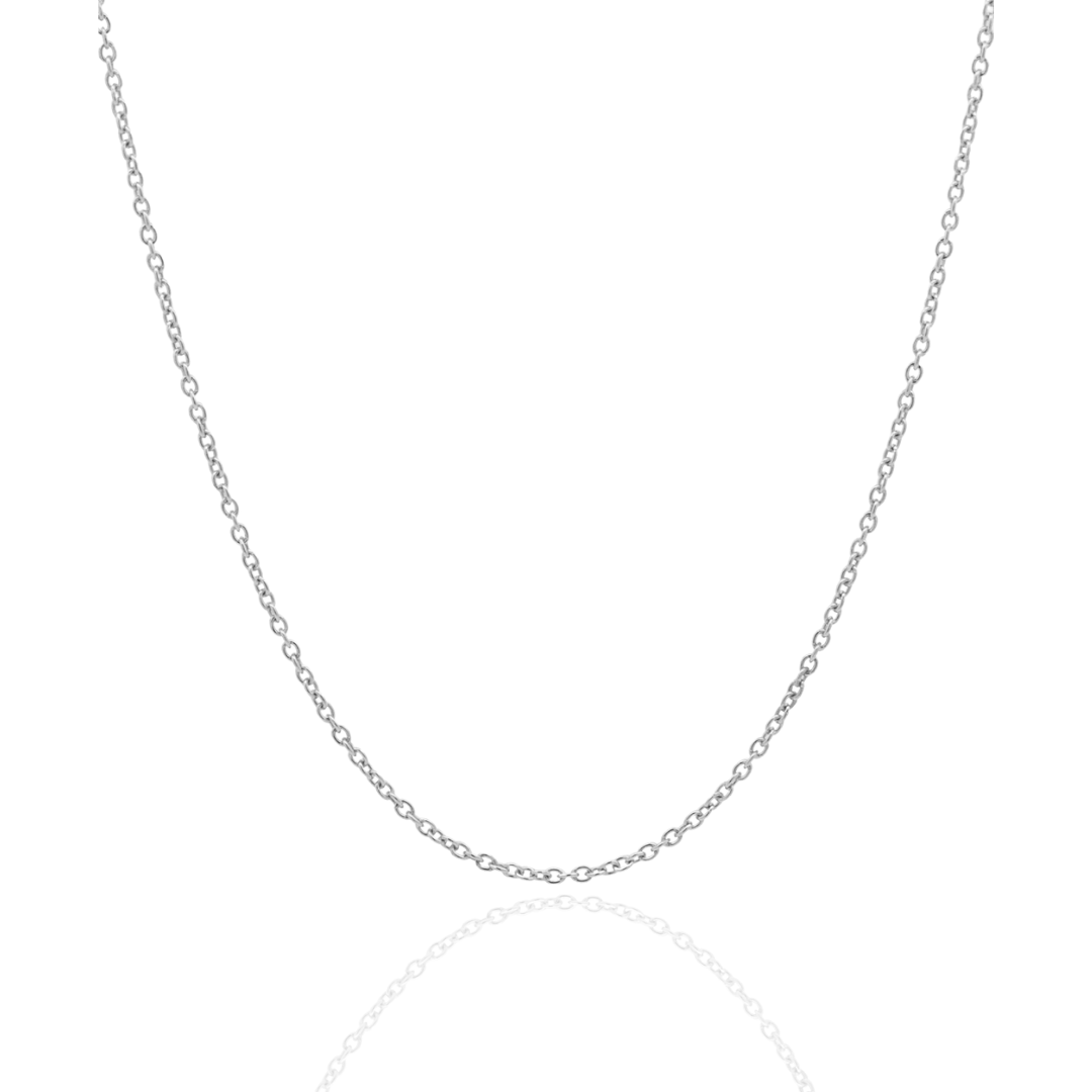 A gorgeous round cable solid gold chain in white gold.