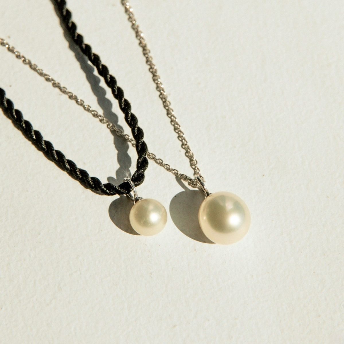Charm Set Australian South Sea Cygnet Bay Drop 9.5mm B1 & Australian Akoya Broken Bay 7mm AA 9ct Yellow Gold 45cm 9ct Yellow Gold Chain And Silk Cord [Metal:9ct