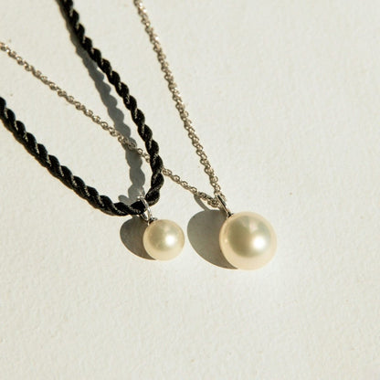 Charm Set Australian South Sea Cygnet Bay Drop 9.5mm B1 & Australian Akoya Broken Bay 7mm AA 9ct Yellow Gold 45cm 9ct Yellow Gold Chain And Silk Cord [Metal:9ct