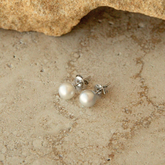 Classic Studs Australian Akoya Broken Bay 7mm AA Sterling Silver