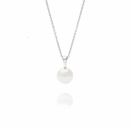 A beautiful Australian South Sea pearl pendant set in white gold with a single white diamond.