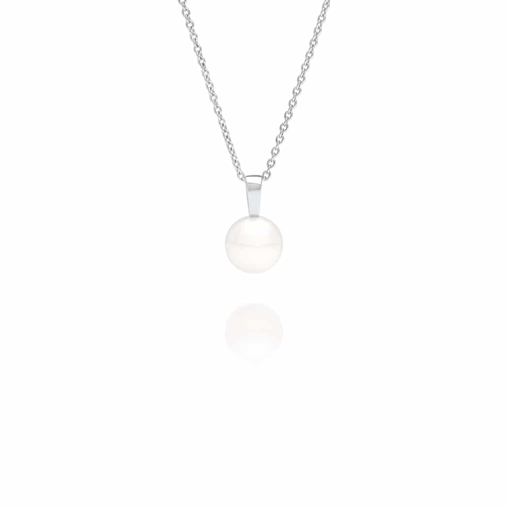 A stunning Cocos Pendant featuring a round Australian South Sea pearl set in white gold, and hung from a matching white gold chain. 