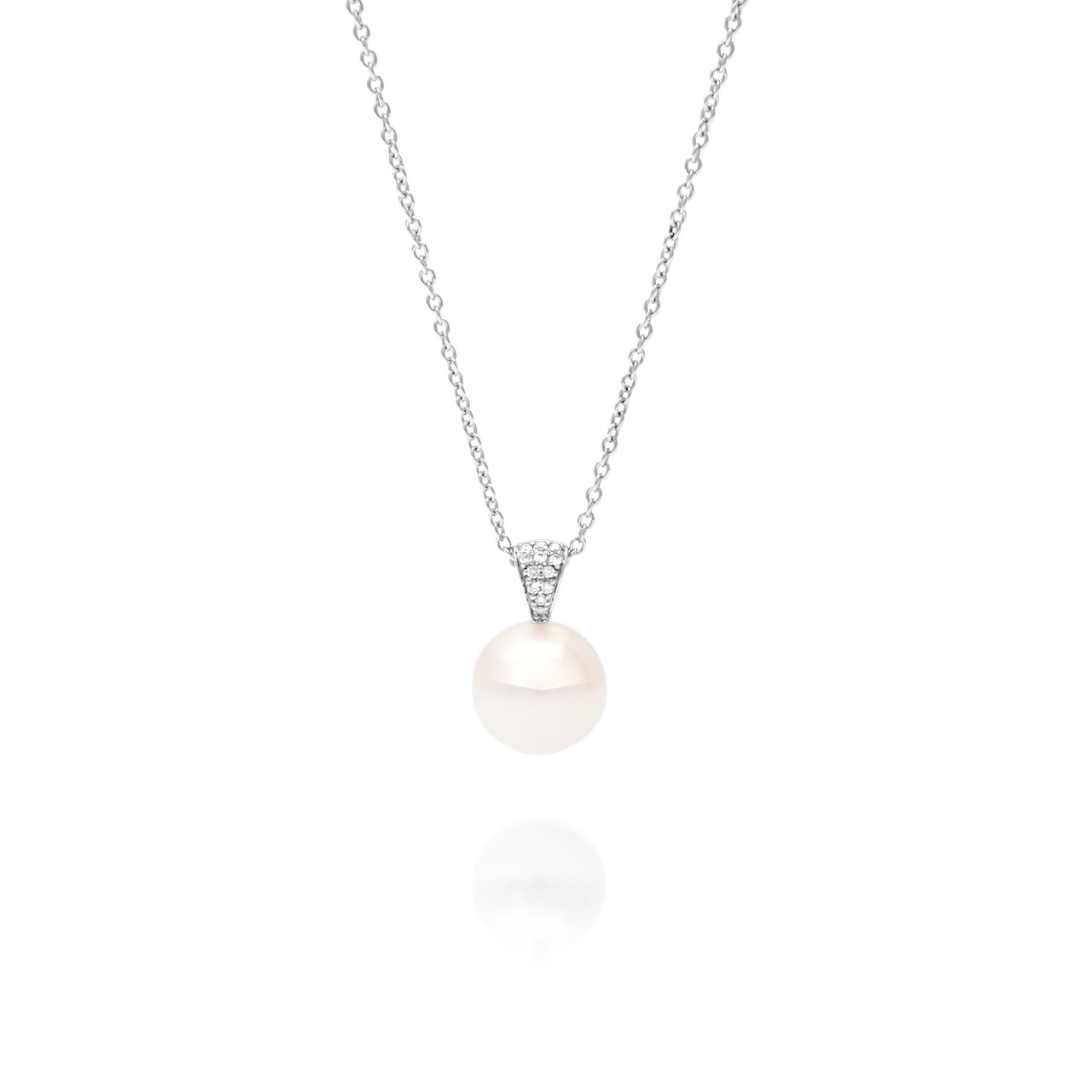 A beautiful Australian South Sea pearl pendant set with a stunning array of white diamonds in white gold. 