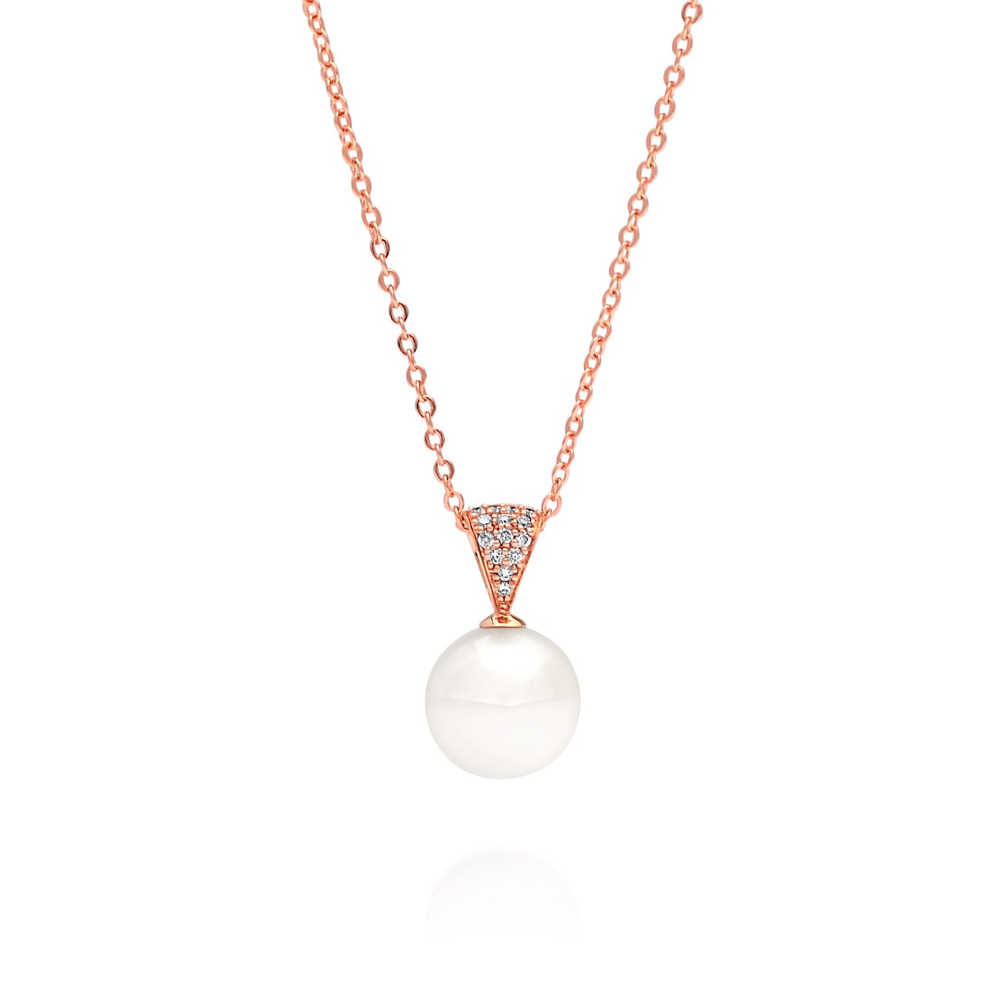 A magnificent pearl pendant featuring an Australian South Sea pearl set alongside a myriad of white diamonds in rose gold.