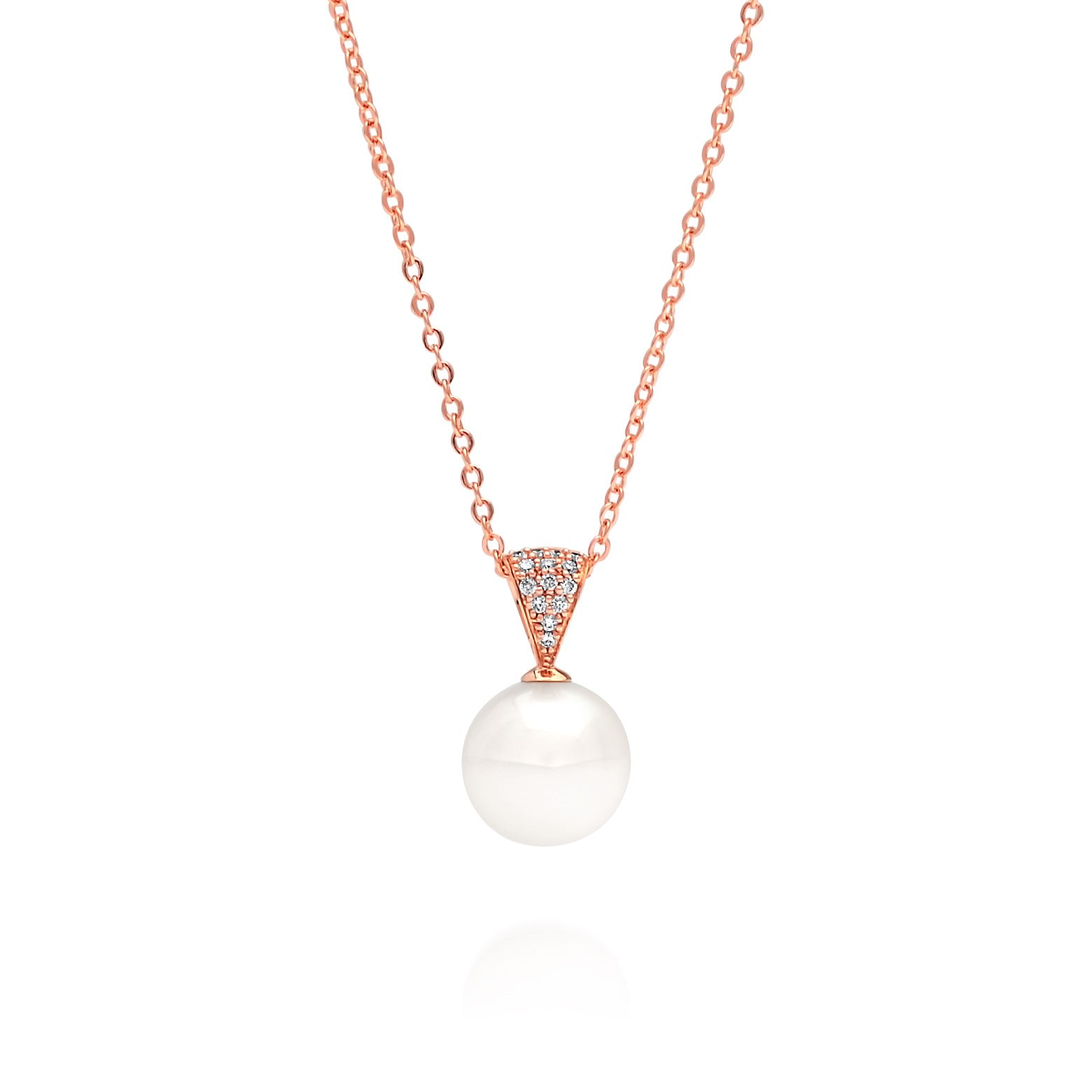 A magnificent pearl pendant featuring an Australian South Sea pearl set alongside a myriad of white diamonds in rose gold.