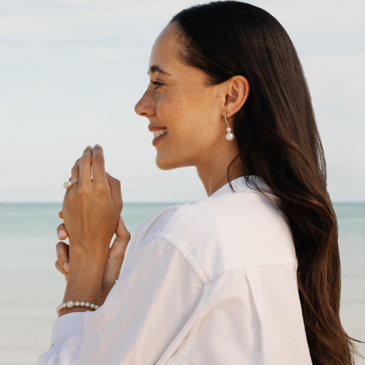 Eternal Hooks Australian South Sea Cygnet Bay Round 10.5mm A3 Australian Akoya Broken Bay 7mm Akoya AAA Diamonds 18=0.12ct H/SI 18ct Yellow Gold