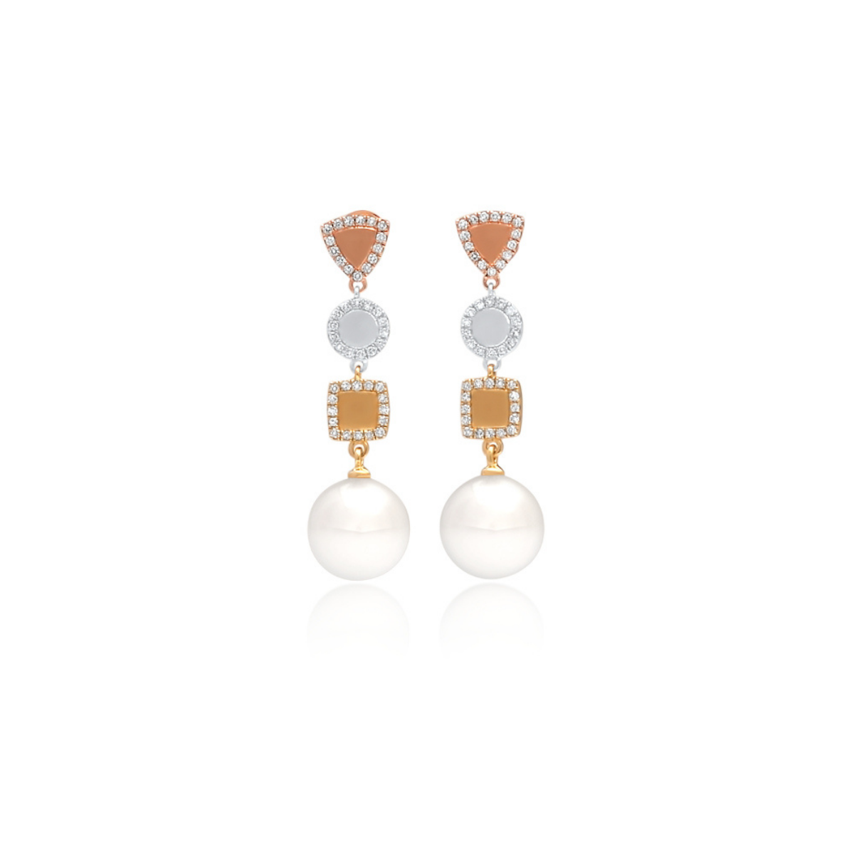 Pair of earrings with pearls and gold accents on a white background