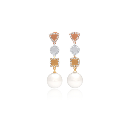 Pair of earrings with pearls and gold accents on a white background