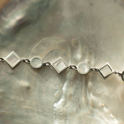 The amazing Harmony Bracelet features our Australian South Sea Cygnet Bay Mother of Pearl shell set in Sterling Silver.