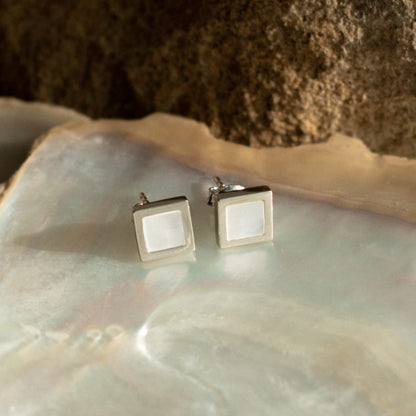 The amazing Harmony Studs features our Cygnet Bay (WA) grown Australian South Sea Mother of Pearl shell set in Sterling Silver.