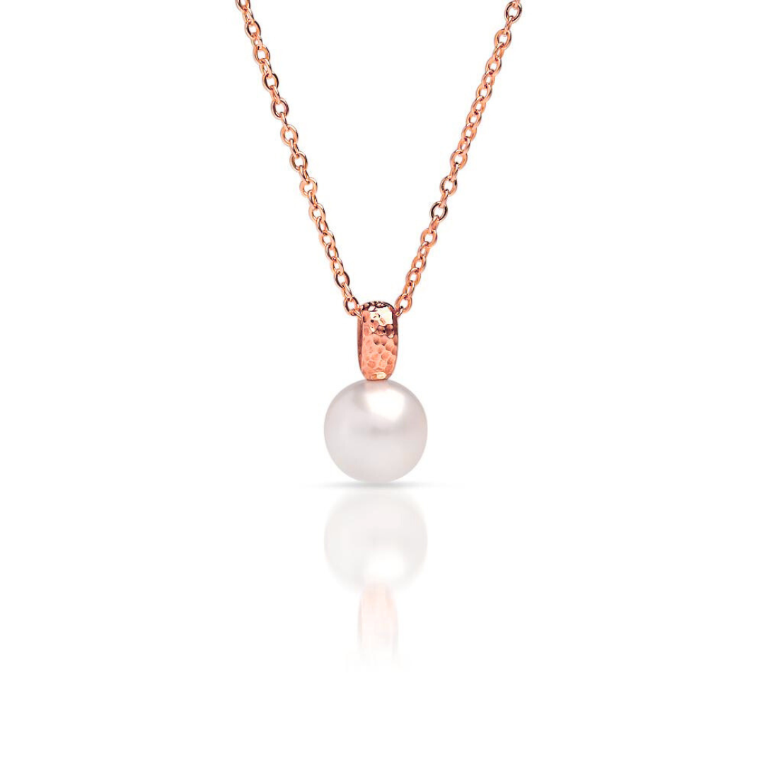 A stunning Australian South Sea pearl pendant set in a unique Impressions design with a hammered finish in rose gold. 