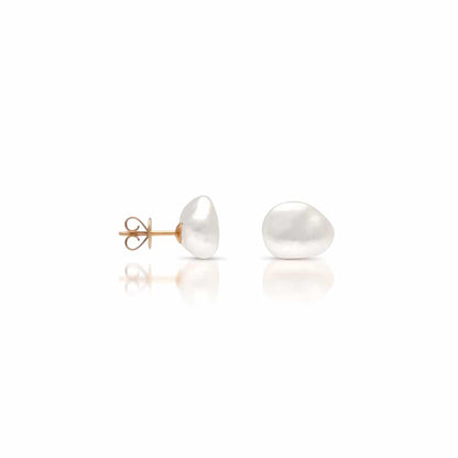 A pair of Cygnet Bay grown Keshi pearl studs set in yellow gold. 