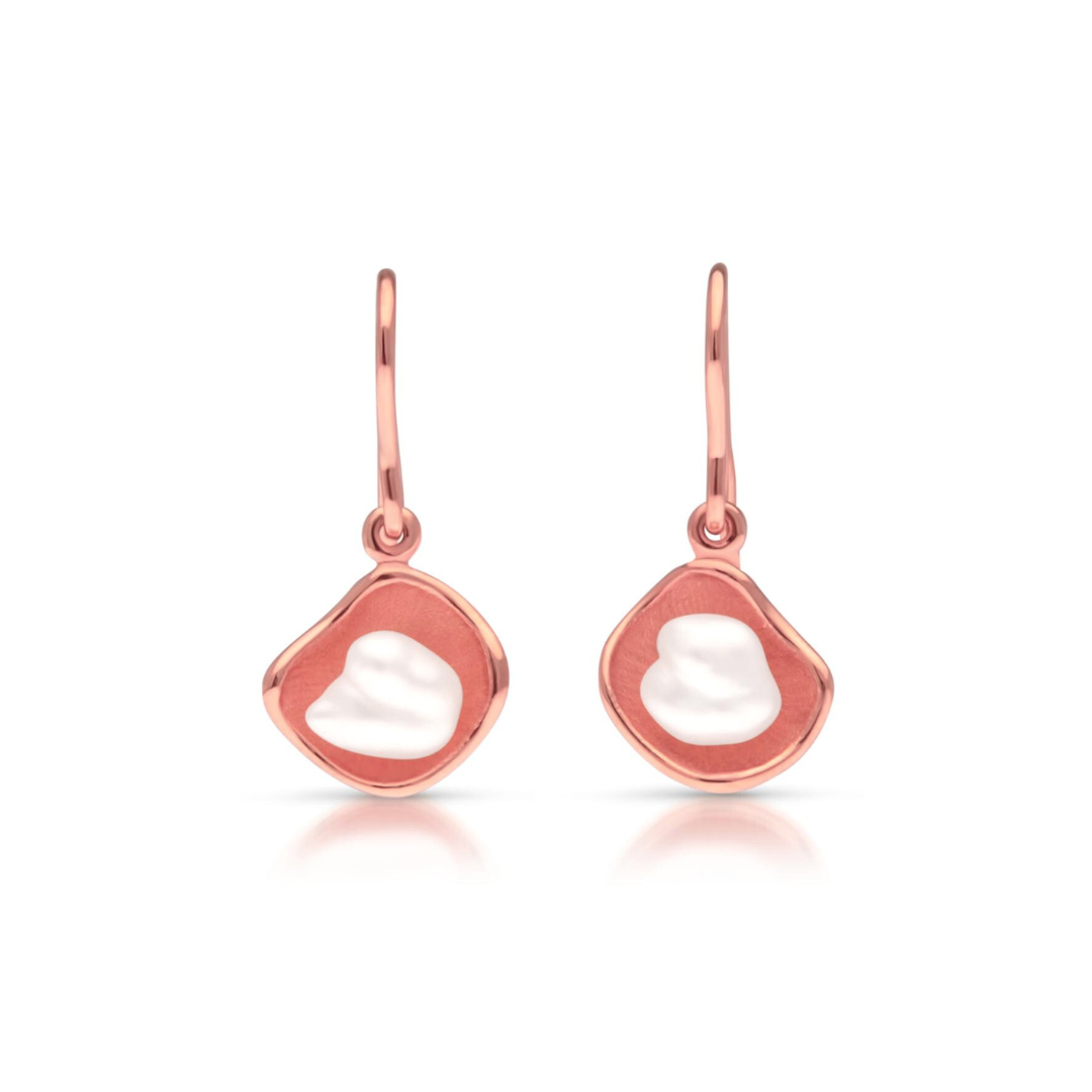 Kimberley Lily pearl hook earrings that feature a pair of beautiful Australian grown South Sea Keshi pearls set in a unique lily inspired design, in rose gold.