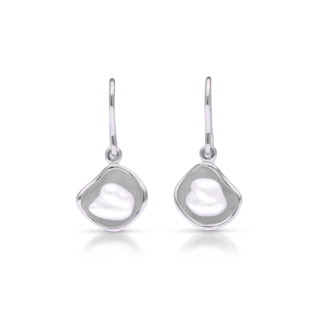 Kimberley Lily pearl hook earrings that feature a pair of beautiful Australian grown South Sea Keshi pearls set in a unique lily inspired design, in white gold.