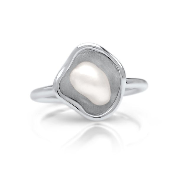 A beautiful Kimberley Lily Ring featuring a Cygnet Bay grown Australian South Sea Keshi pearl set in a unique lily inspired design in white gold.