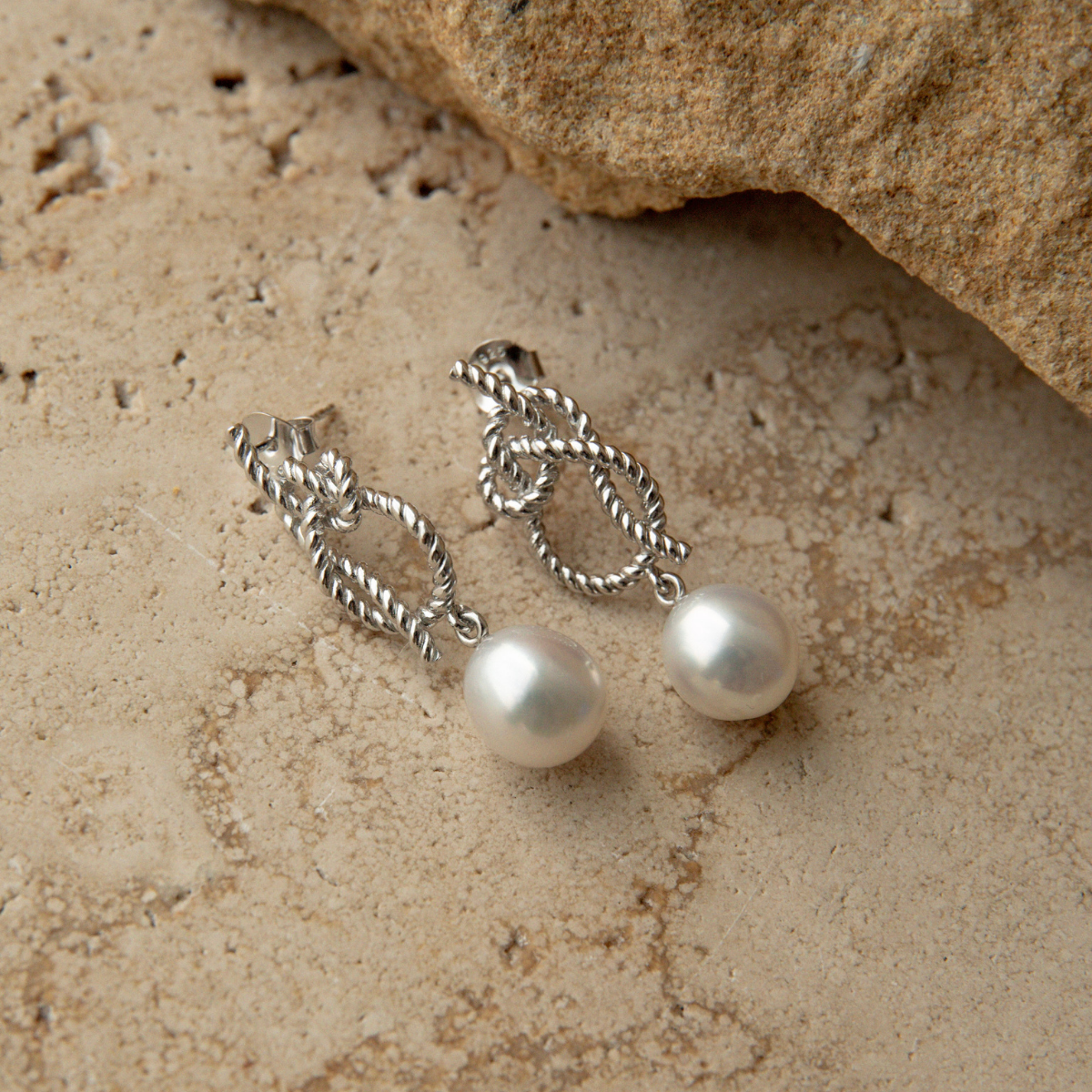Knotted Rope Studs Australian South Sea Cygnet Bay Drop 10mm B1 Sterling Silver