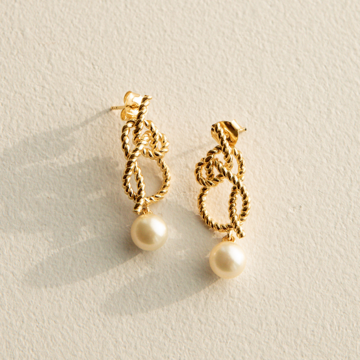Knotted Rope Studs Australian Akoya Broken Bay Akoya 7.5mm AA Gold Vermeil