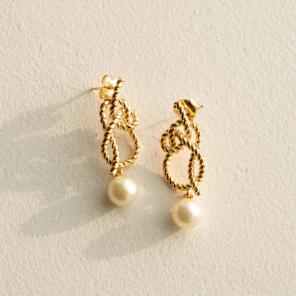 Knotted Rope Studs Australian Akoya Broken Bay Akoya 7.5mm AA Gold Vermeil