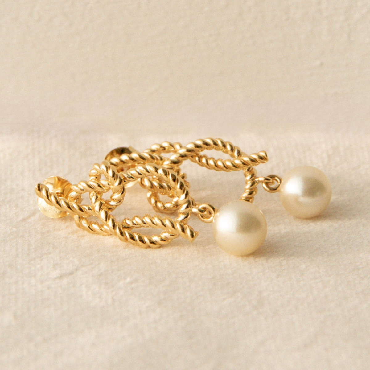 Knotted Rope Studs Australian Akoya Broken Bay Akoya 7.5mm AA Gold Vermeil