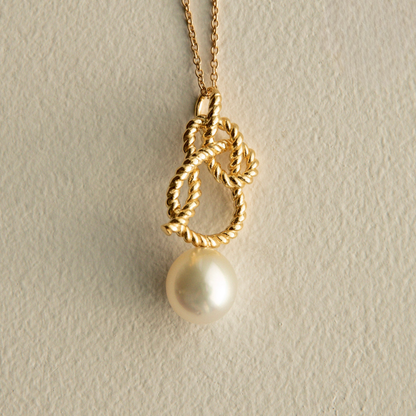 Knotted Rope Pendant Australian South Sea Cygnet Bay Drop 9.5mm B1+ Gold Vermeil