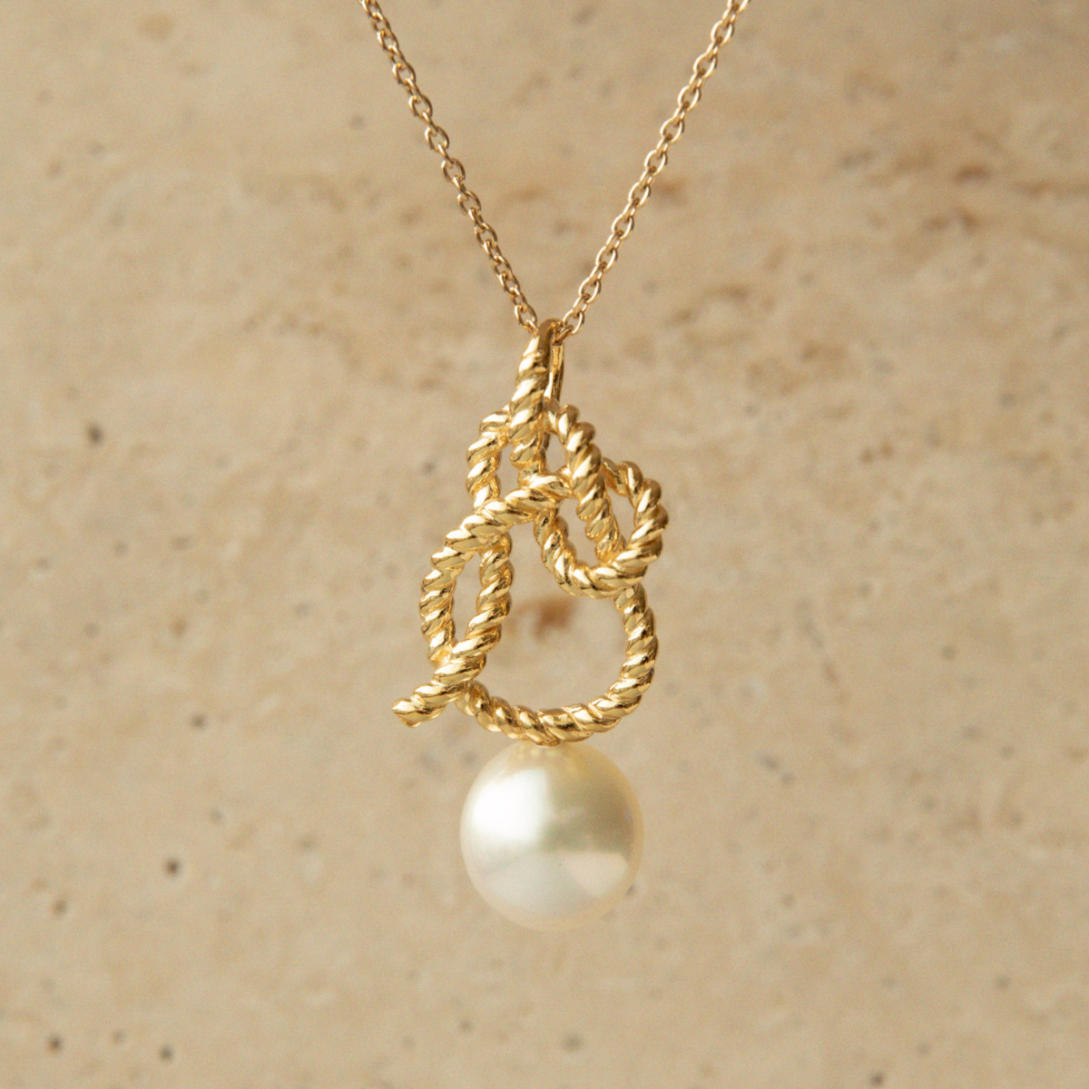 Knotted Rope Pendant Australian South Sea Cygnet Bay Drop 9.5mm B1+ Gold Vermeil