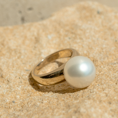 A classic Mojo Pearl Ring features a Cygnet Bay (WA) grown Australian South Sea pearl set on a gold band.