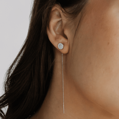 The timeless My Planet Thread Through Earrings features our Cygnet Bay (WA) Australian South Sea Mother of Pearl shell set in Sterling Silver.