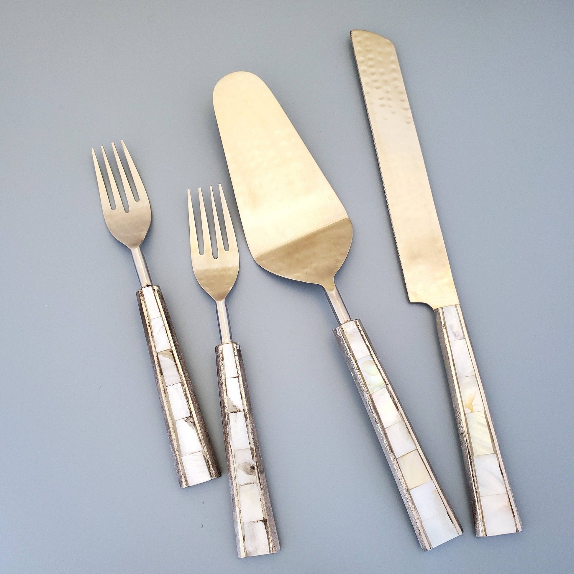 Mother of Pearl Inlay Cake Knife Set & Forks