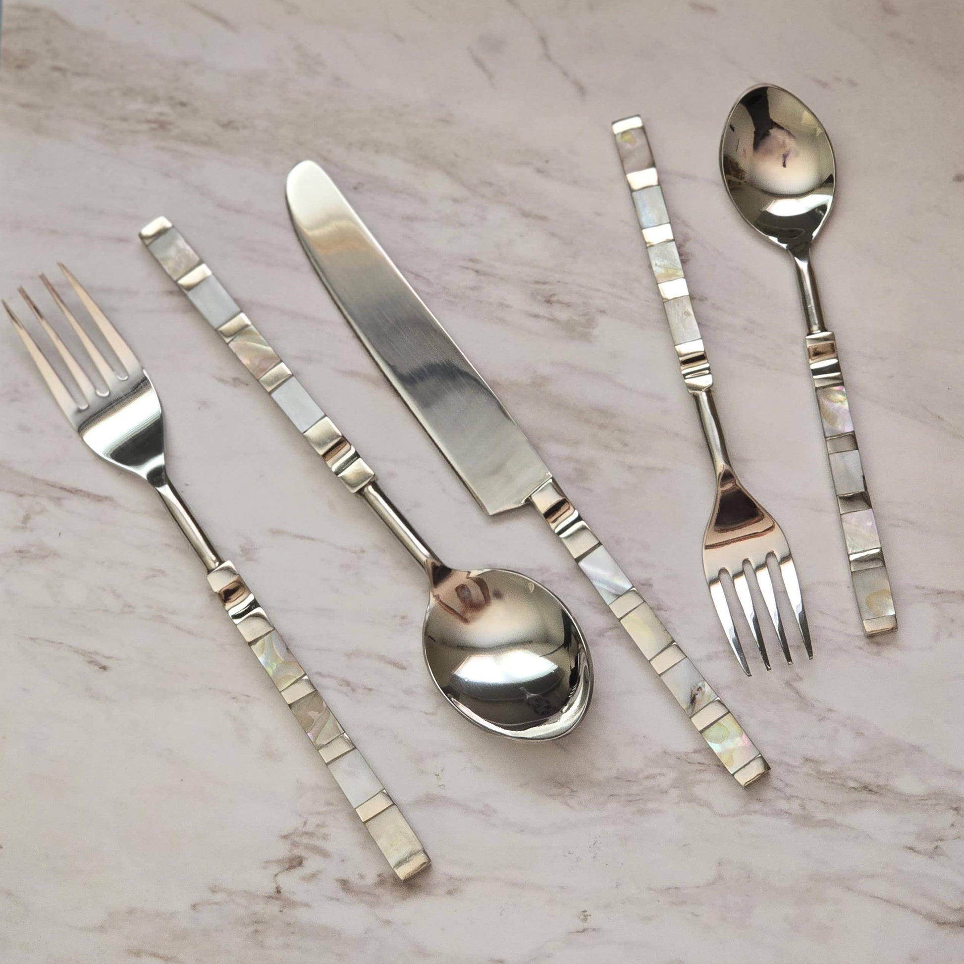 Mother of Pearl Inlay Flatware Set Stainless Steel Set of