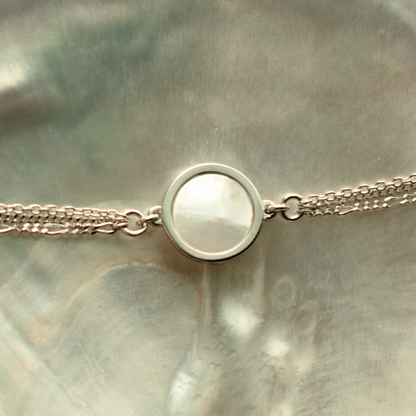 The timeless My Planet Bracelet features our Australian South Sea Cygnet Bay Mother of Pearl shell set in Sterling Silver.