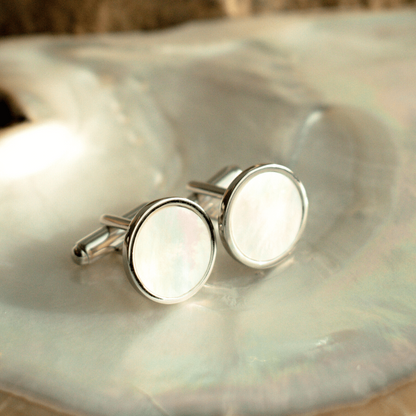 The timeless My Planet Cufflinks features our Cygnet Bay (WA) Australian South Sea Mother of Pearl shell set in Sterling Silver.