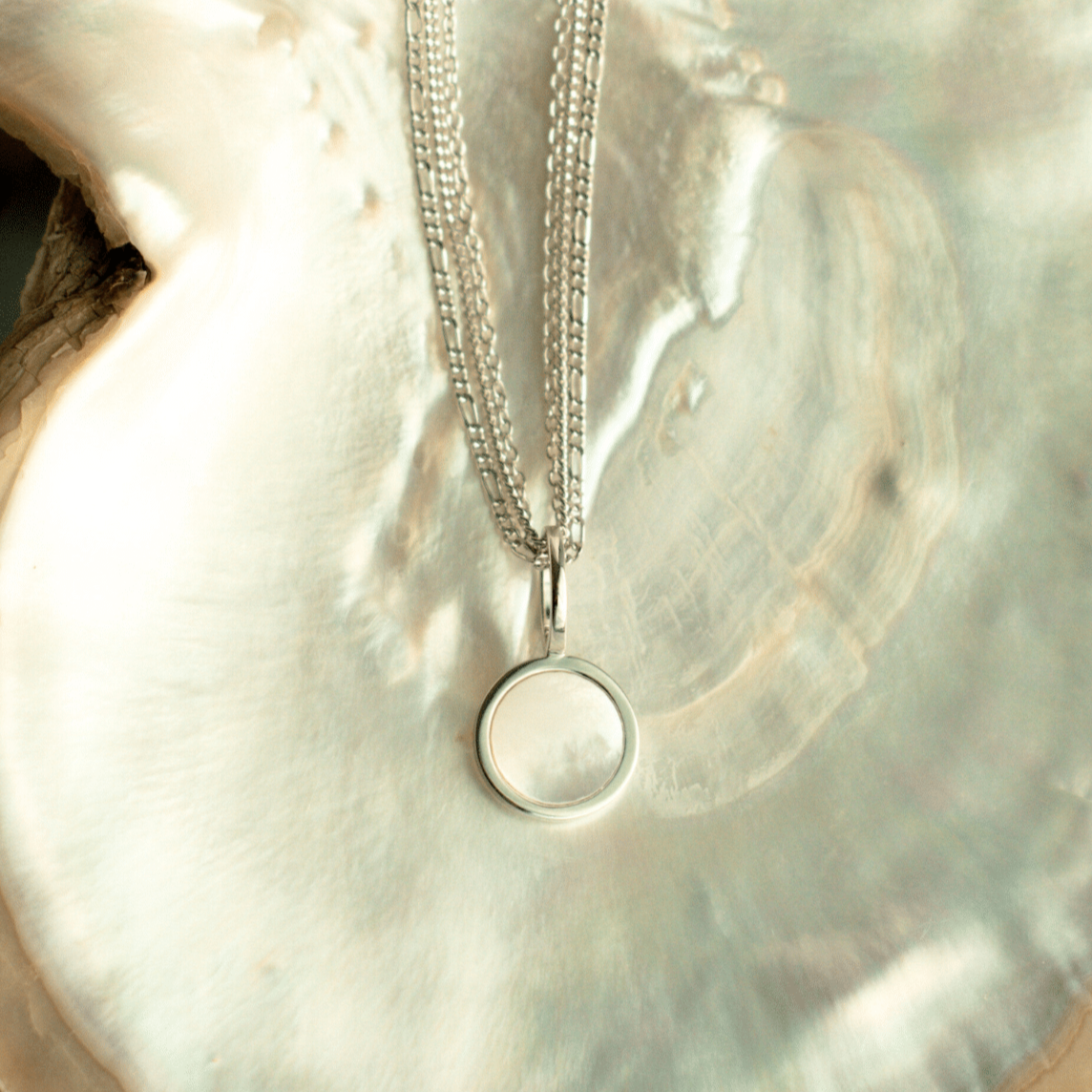 The timeless My Planet Necklace features our Cygnet Bay (WA) Australian South Sea Mother of Pearl shell set in Sterling Silver on a chain.